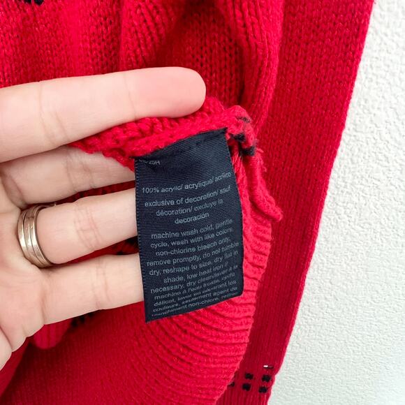 [Tommy Hilfiger] Red Black Fair Isle Nordic Print Chunky Turtleneck Sweater XL - Picture 11 of 12